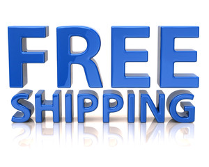 3d illustration of blue free shipping icon