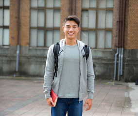 Asian college student standing at college