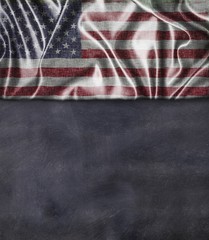 Usa flag and blackboard.