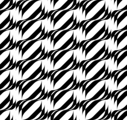 Black and white geometric seamless pattern with wavy stripe.