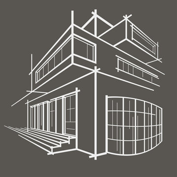architectural linear sketch modern building gray background