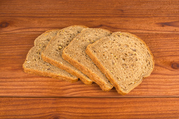 the pieces of bread on the table