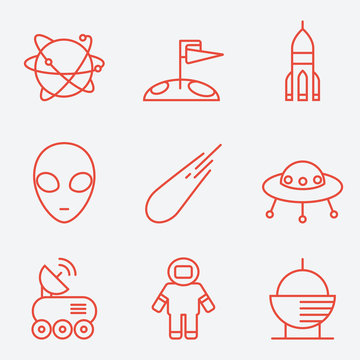 Space icons, thin line style, flat design