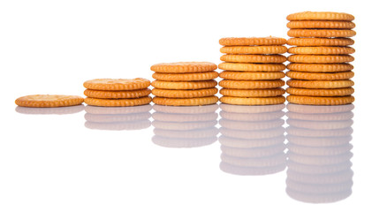 Round salted cracker over white background