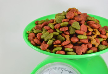 pet food on weighting scale
