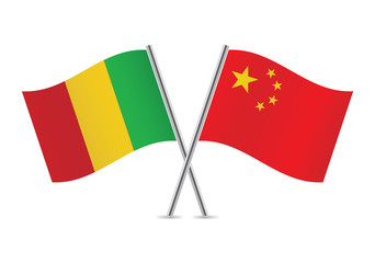 Chinese and Malian flags. Vector illustration.