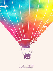 Watercolor vintage hot air balloon.Celebration festive backgroun