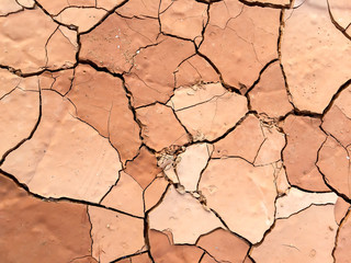 Close up of dry cracked mud on a hot day