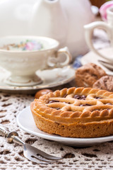 Tasty chocolate walnut tart.