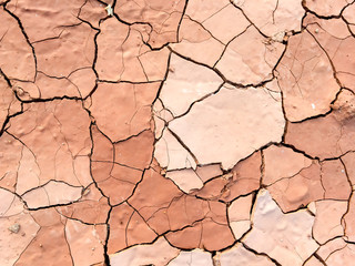 Close up of dry cracked mud on a hot day