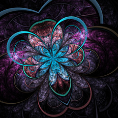Dark spring themed fractal flower, digital artwork