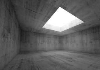 Concrete room interior with white opening in ceiling, 3d
