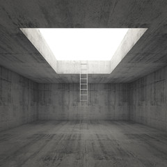 Ladder goes to the light out from dark concrete interior