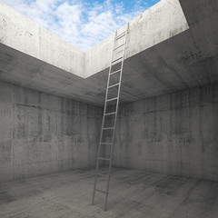 Metal ladder goes to the sky out from the concrete interior