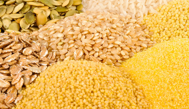 Various grains or cereals close up