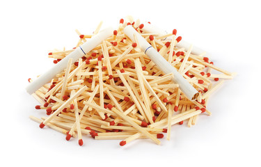 Pile of matches with cigarettes on top