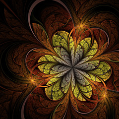 Dark gold fractal flower, digital artwork
