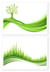 Set of green tree and grass growth vector eco concept.