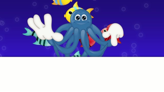 Funny blue octupus squid cartoon illustration comic