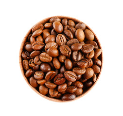 Coffee beans in small bowl isolated on white