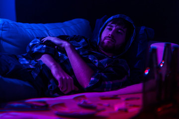 Addicted man being on drugs