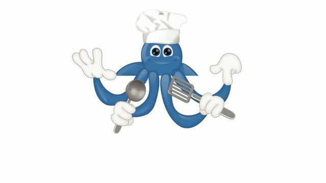 Funny squid octopus cook restaurant seafood ocean cartoon