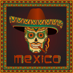 Traditional mexican scull with sombrero
