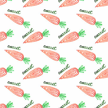 Seamless watercolor pattern with carrot on the white background