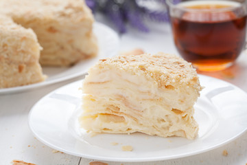 Mille-feuille slice cake in vintage provence style background