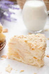 Vanilla slice cake in vintage provence style background