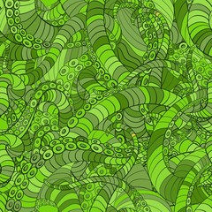 Green seamless pattern octopus