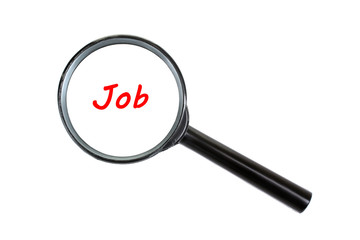 jobs text under a magnifying glass, with isolated background