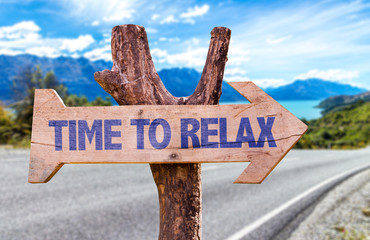 Time to Relax wooden sign with road background