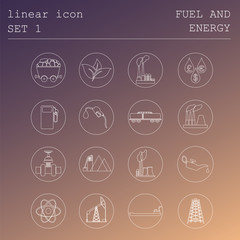 Outline icon set Fuel and energyl. Flat linear design