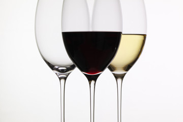 Wineglass with red  and white wine