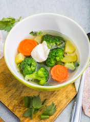 Fresh broccoli soup in a bowl.