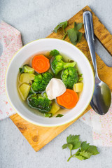 Fresh broccoli soup in a bowl.