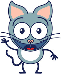 Funny gray cat waving enthusiastically