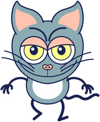 Cute gray cat in a mischievous mood as for preparing a bad prank