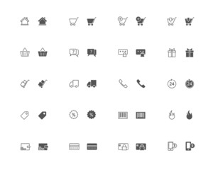 E-commerce outline and filled icon set