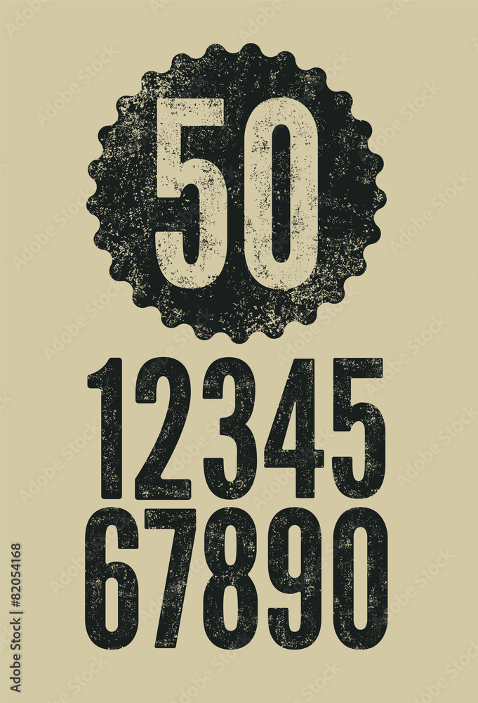 Fototapete vector set of retro numerals with letterpress effect.