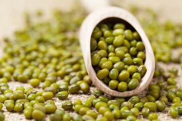 Natural healthy mung bean vegetarian legume grain in wooden