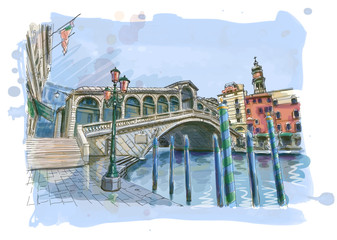 Venice - Grand Canal. View of the Rialto Bridge