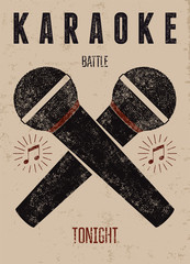 Naklejka premium Vector typographic retro grunge karaoke party poster.