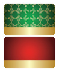 red and green cards with golden decorations - vector set