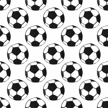 Watercolor seamless pattern with oldfashioned football ball on