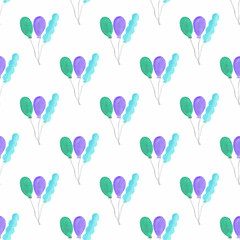 Watercolor seamless pattern with air baloons on the white