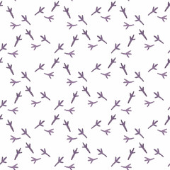 Watercolor seamless pattern with bird footprint on the white