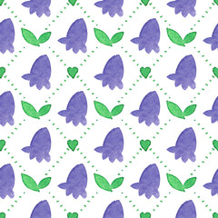 Seamless watercolor pattern with bluebells on the white