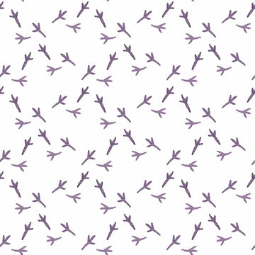 Watercolor seamless pattern with bird footprint on the white